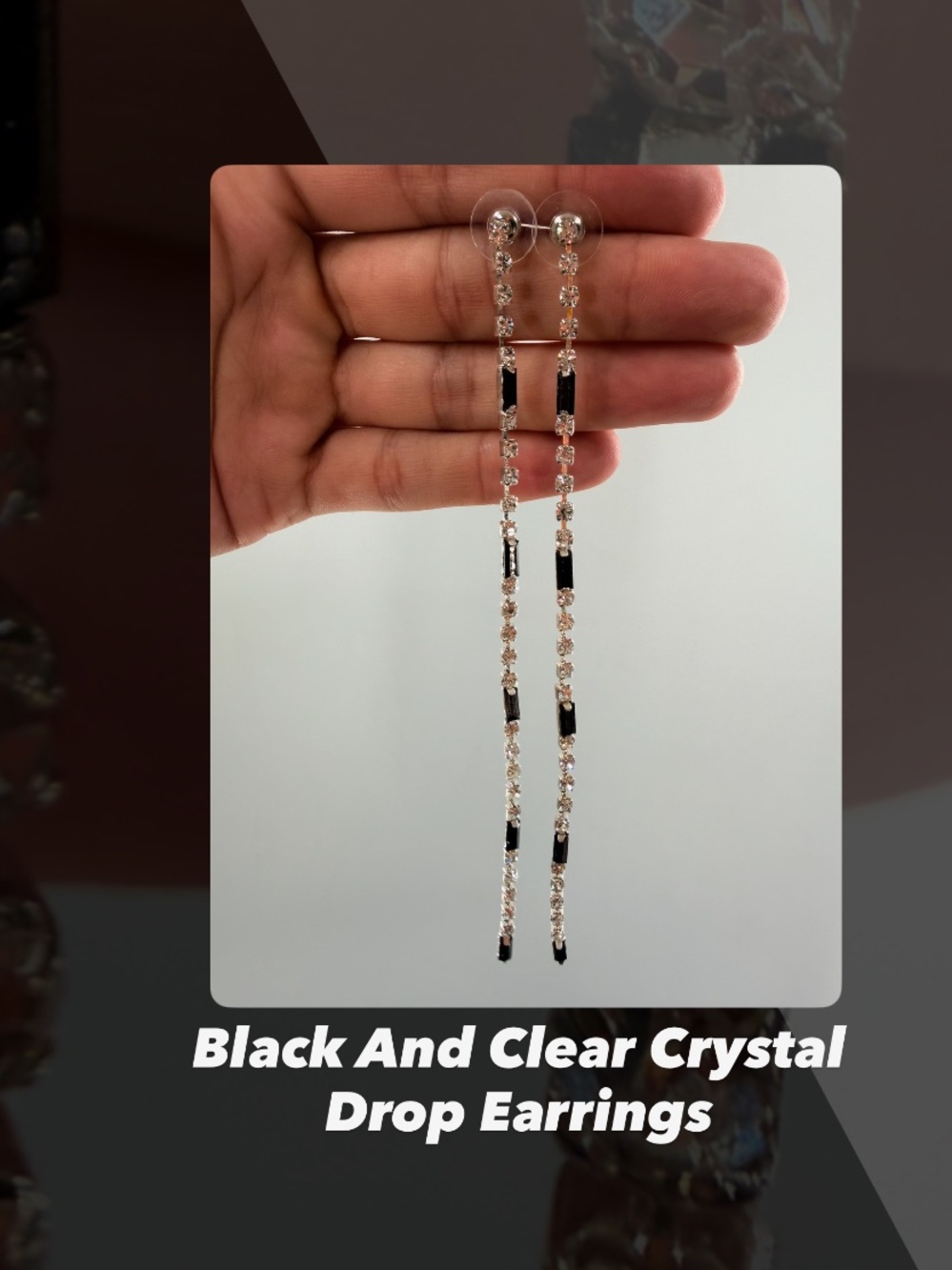 EUC Black And Clear Crystal Drop Earrings